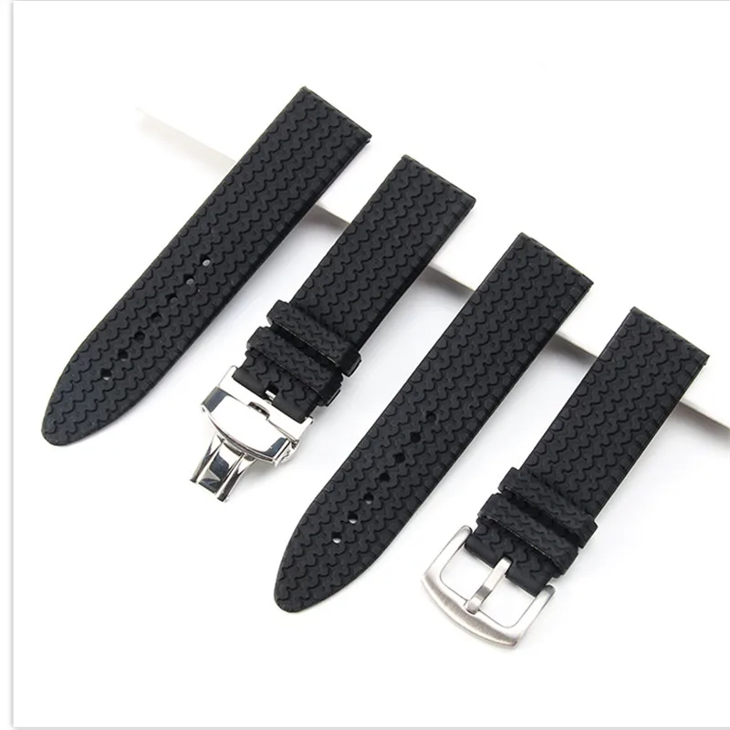 Elastico Nero 21/23Mm Per Chopard Muslimilia Strap Bracciale Di Ricambio In Gomma Siliconica Acciaio Inossidabile