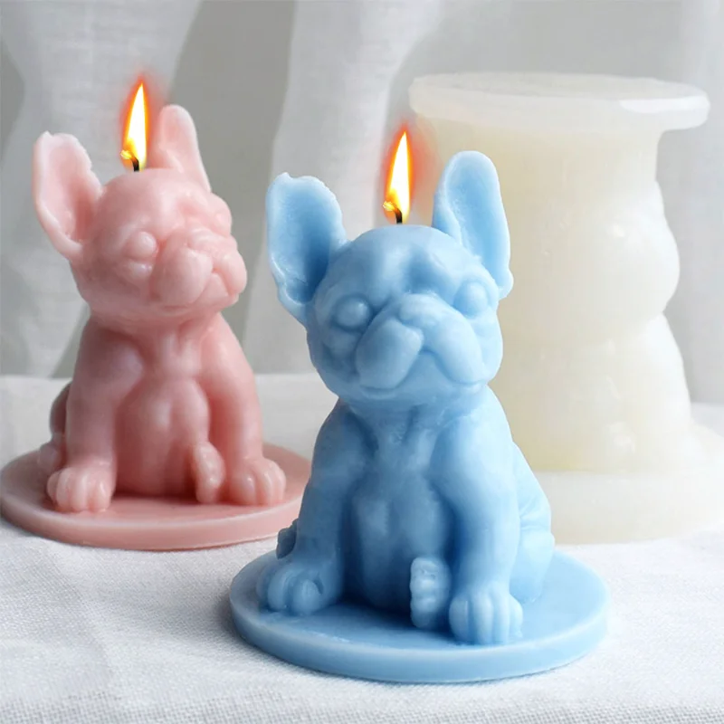 Bulldog Fai Da Te Con Base Stampo Per Candele In Silicone Cucciolo Sapone Resina Gesso Che Fa Set Animal Ice Chocolate Jelly Mold Cake Decor Gifts