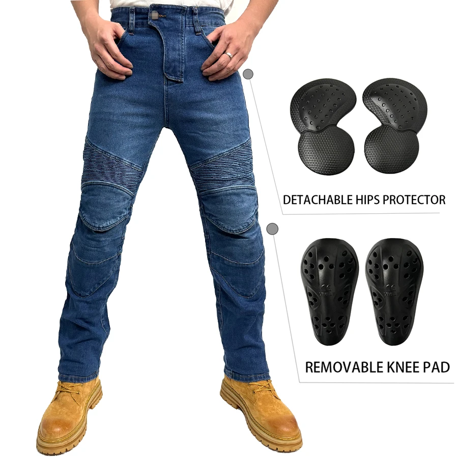 Uomo Donna Moto Blu Grigio Jeans Outdoor Riding Gear Pantaloni Quattro Stagioni Equipaggiamento Protettivo Pantaloni Moto Ginocchiere Rimovibili