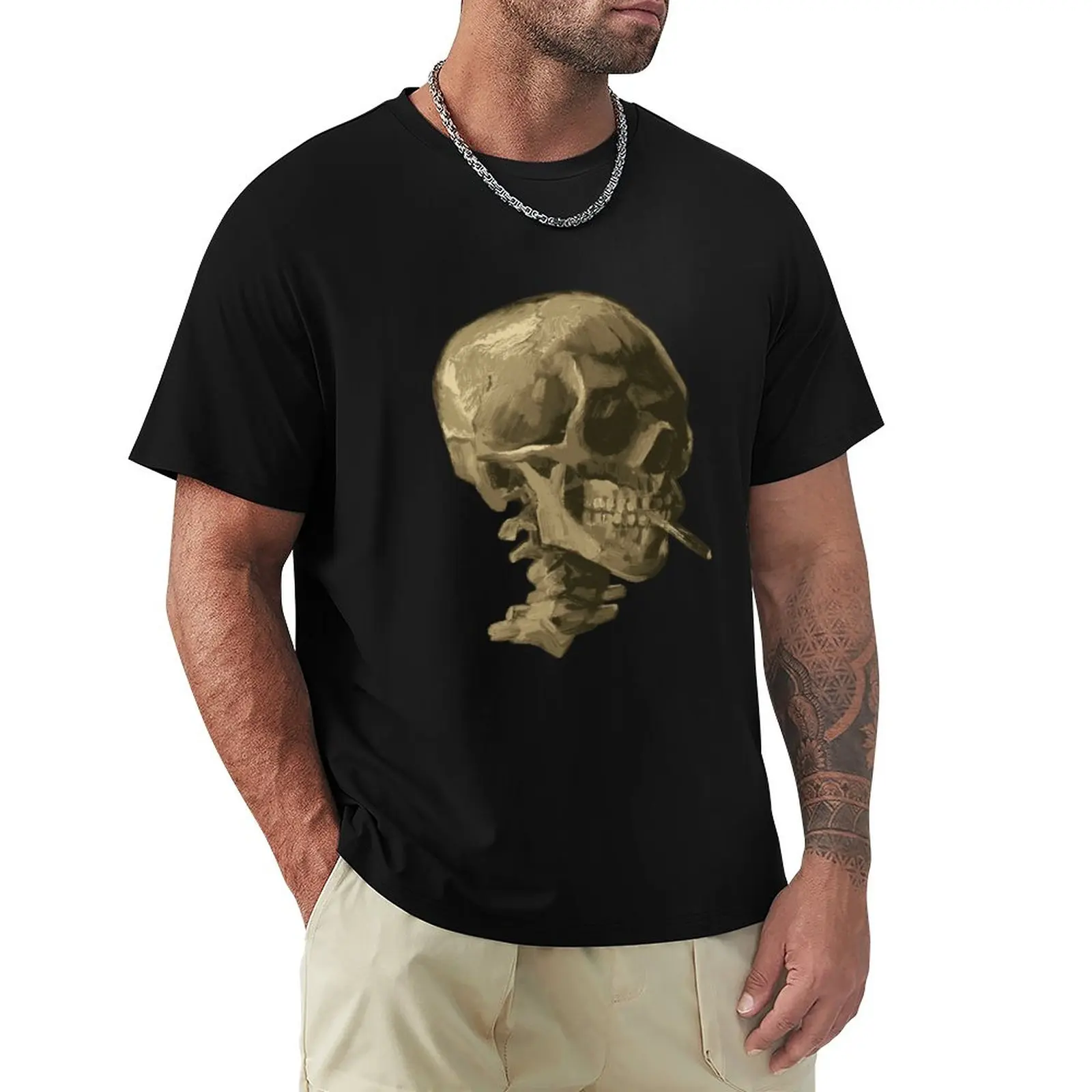 Skull Of A Skeleton With Burning Sigaretta T-Shirt Anime Plus Size T-Shirt Da Uomo