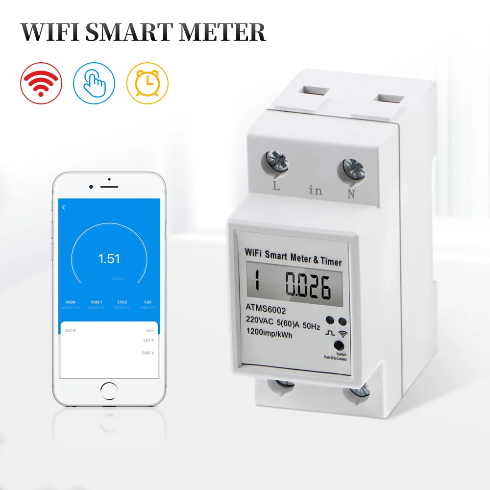 Smart Meter Wifi Monofase E Timer Consumo Di Energia Elettrica Monitor App Telecomando Smart Switch Meter 220Vac 50Hz Kwh