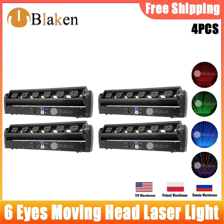 0 Tax 4Pcs Laser Moving Head Light Moving Beam Laser Light 6 Eyes Rgb Moving Laser Dmx Stage Moving Beam Effect Per Dj Disco