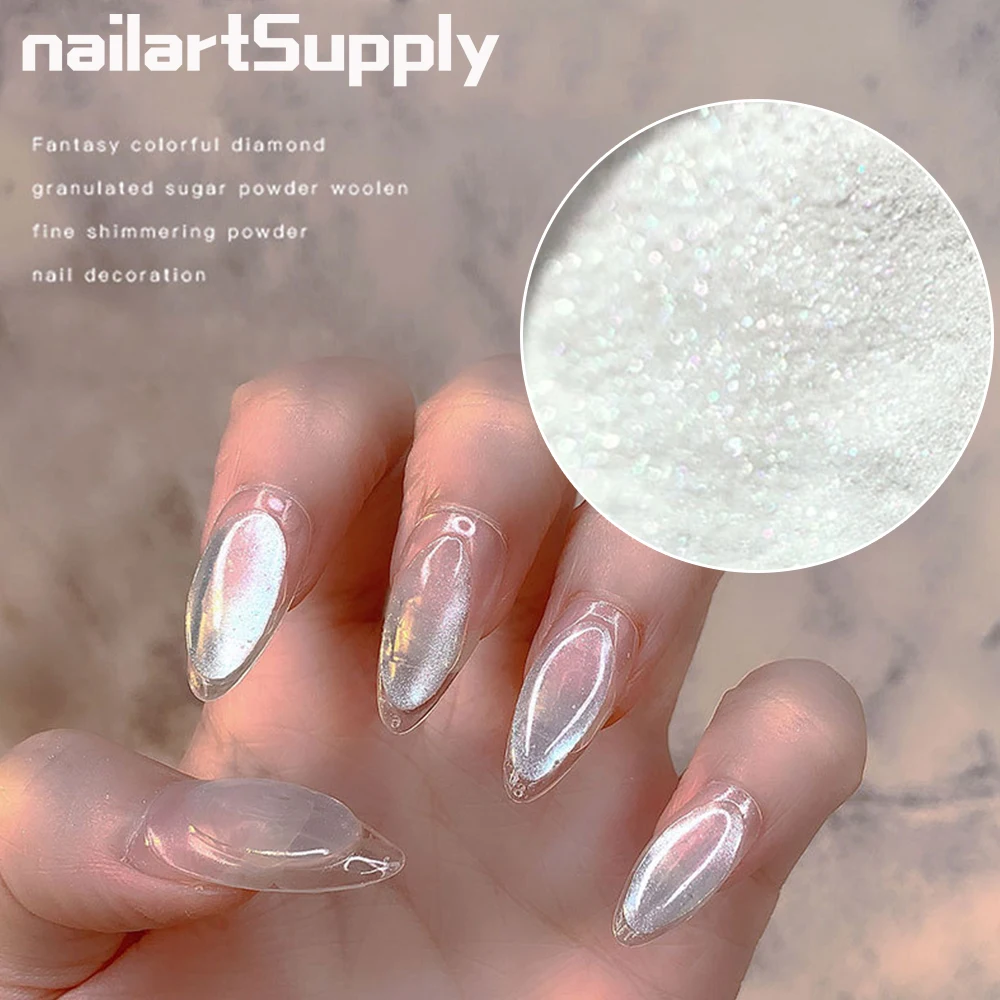 Aurora Pearl Ice Nail Glitter Powder Fairy White High Gloss Nails Art Chrome Pigment Dust Uv Gel Polish Manicure Accessorie Tool