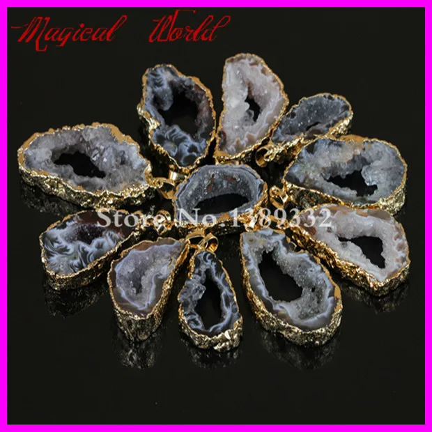 1 Pz Bordo Ciondolo Fetta Gems Druzy Geode Di Quarzo Druzy Ciondolo Naturale Drusy Gioielli Ciondolo