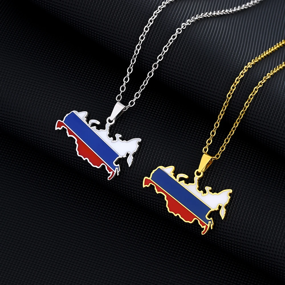 Federazione Russa Russia Map Flag Collana Con Ciondolo In Acciaio Inossidabile Uomo Donna Muslimcountry Map Jewelry Gift