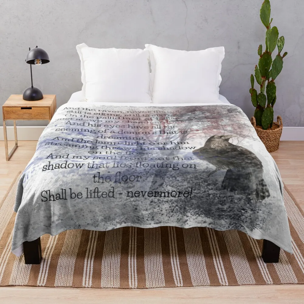 Edgar Allan Poe Poem The Raven Throw Blanket Decorative Sofa Blankets