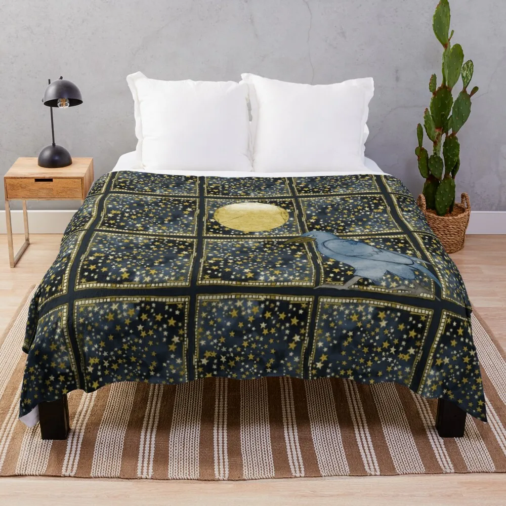 Raven Moon In An Indigo Sky Throw Coperta Da Picnic Biancheria Da Letto Per Divano Coperte Sottili