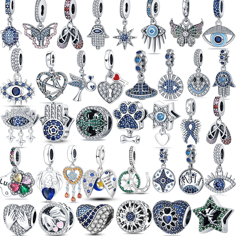 Design Originale Pave Zircone Charm Evil Eye Paw Heart Ciondolo Perline 925 Sterling Silver Fit Pandora Bracciale Collana Gioielli