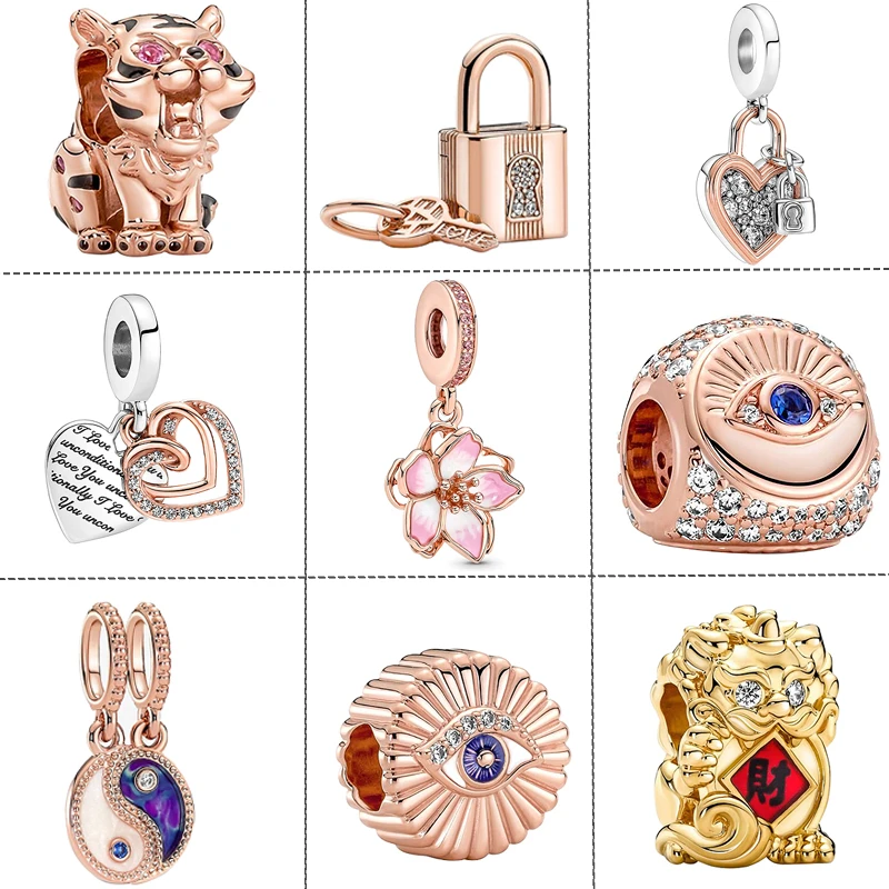 Fit Original Pandora Bracciale In Argento Sterling 925 Cherry Blossom Eye Lock Yin & Yang Double Heart Bead Charm Ciondola Gioielli Regalo