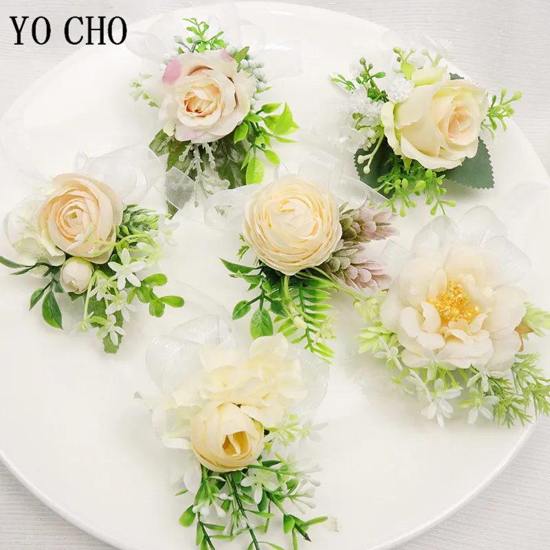 Yo Cho Boutonniere Fiori Corpetto Pin Boutonniere Per Groomsmen Bracciale Da Sposa Damigella D'Onore Matrimonio Asola Corsetti