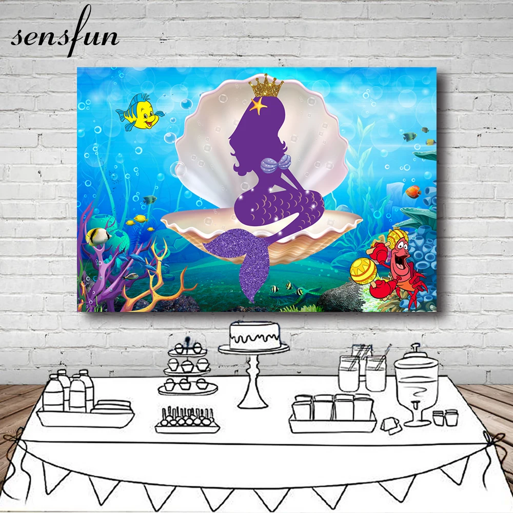 Sensfun Girls Little Mermaid Photography Fondale Personalizzato Sotto Il Mare Fish Mussel Bubble Sfondi Per Studio Fotografico