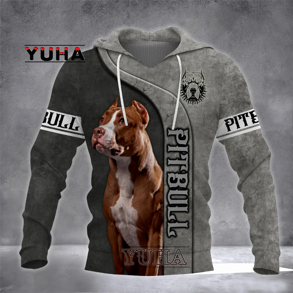 Felpa Con Cappuccio Da Uomo Pitbull Animal Dog 3D Gulf Print Felpa Con Cappuccio Autunnale Da Uomo Retro Unisex Casual Pullover Street Coat Maglione A