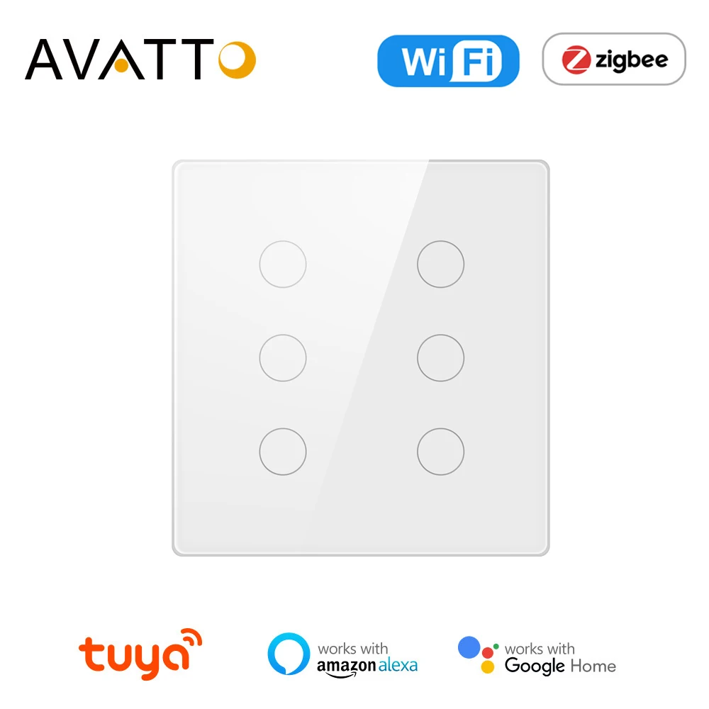 Avatto Tuya Wifi Smart Switch,Ac 110-220V Brasile 4X4 Touch Panel 4/6 Gang Light Switch, Controllo App Funziona Con Alexa,Google Home