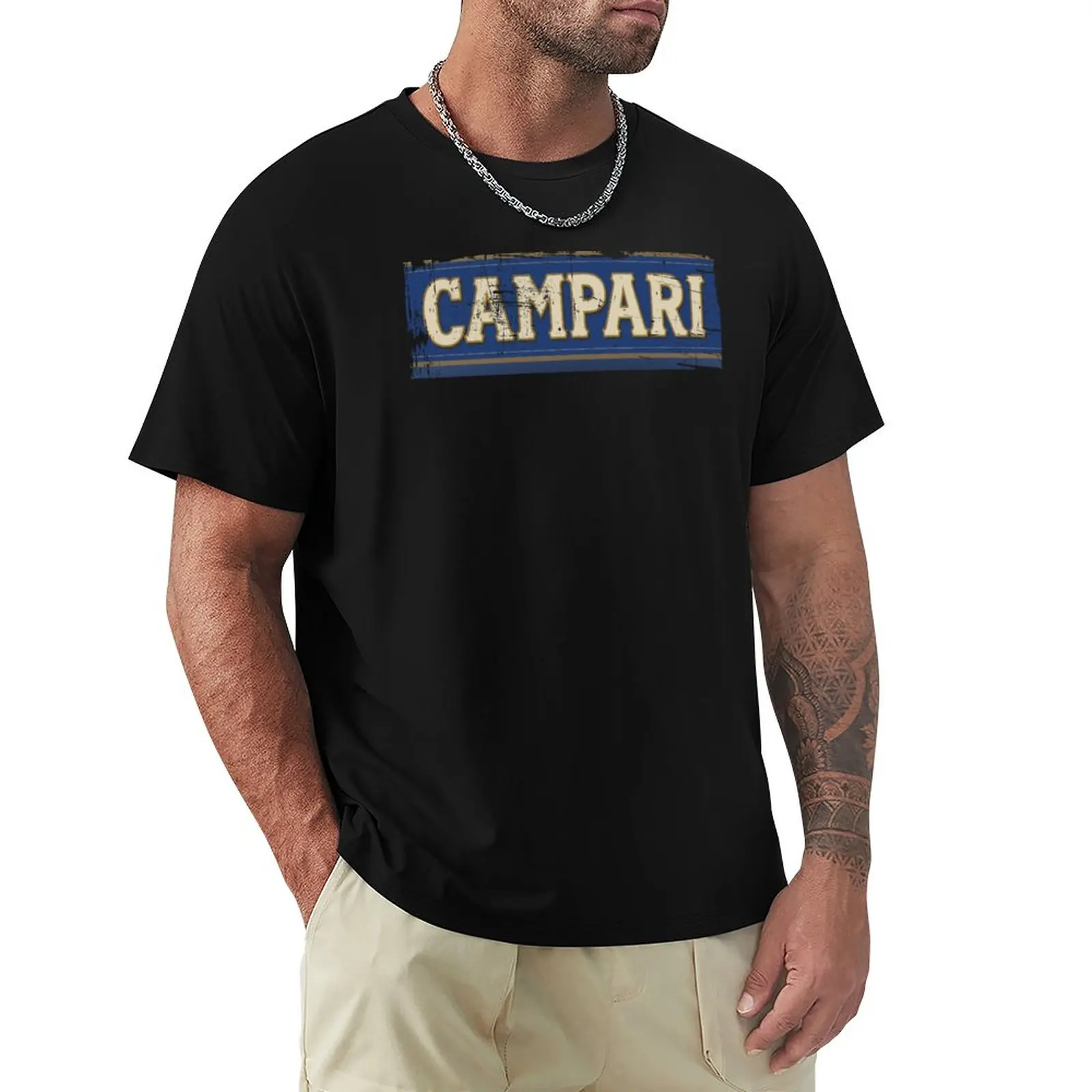 Campari Monogram Distressed Design Tipo 2 T-Shirt Moda Coreana Magliette Doganali Per Uomo Cotone