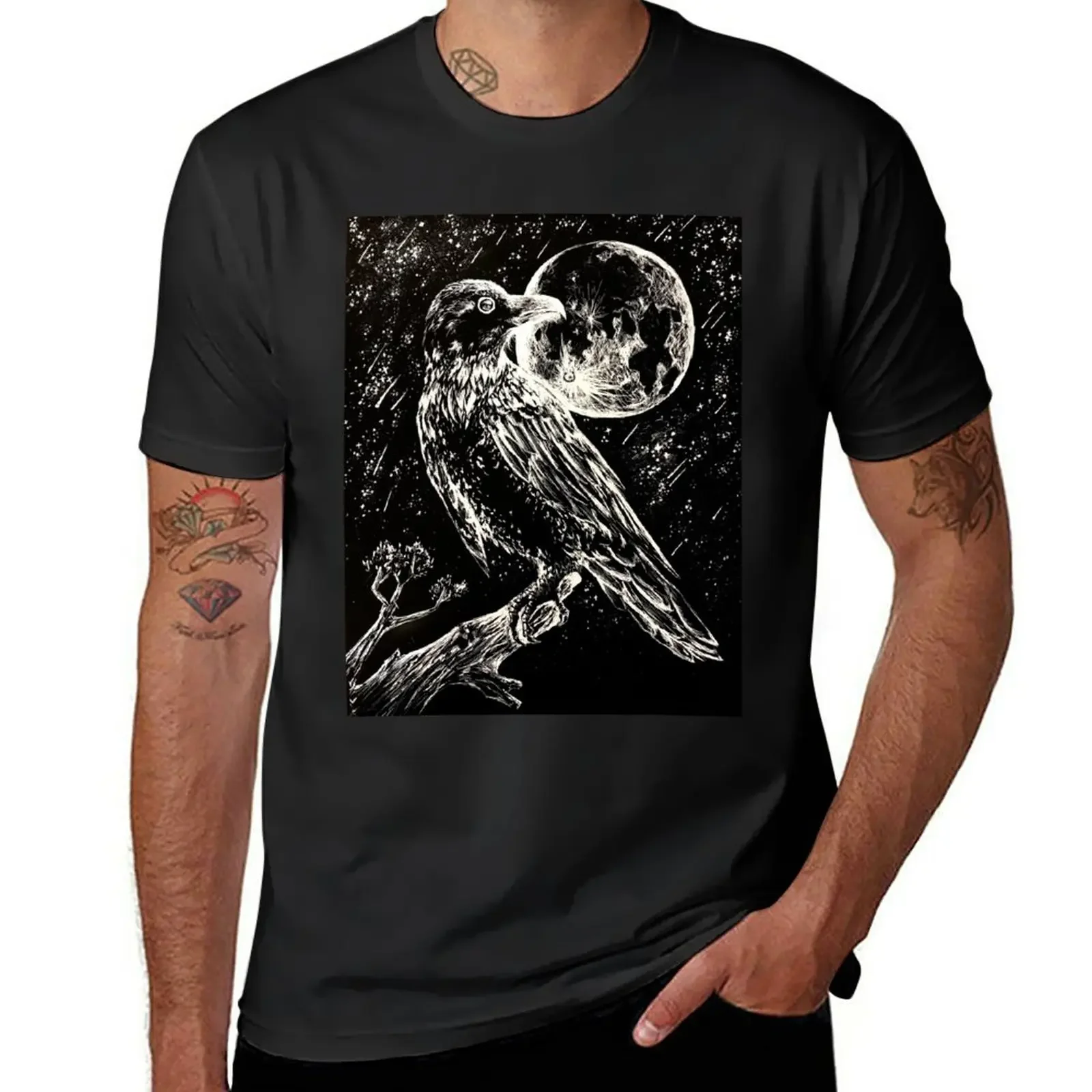 The Raven Under The Moonlight T-Shirt Moda Coreana Vestiti Estivi Anime Men Clothes