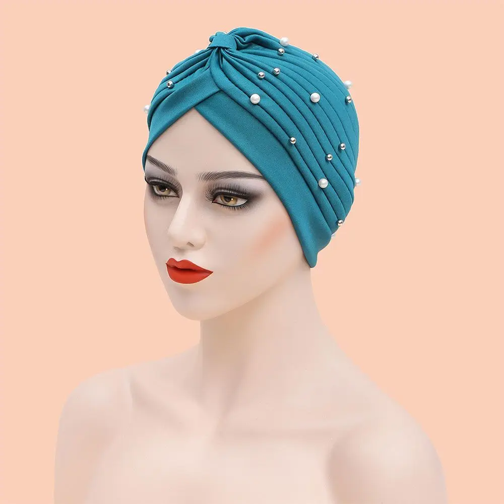 Donne Perline Arabe Wrap Head Islamic Inner Hijab Caps Solid Folds Sciarpa Turbante Musulmana Musulman Turbante