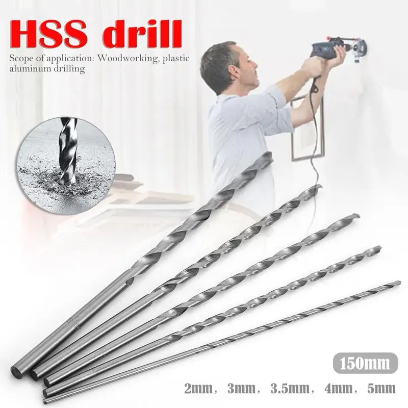 5 Pz Extra Lungo 150Mm Hss Twist Drill 2Mm 3Mm 3.5Mm 4Mm 5Mm Straigth Shank Coclea Wood Metal Drilling Tool