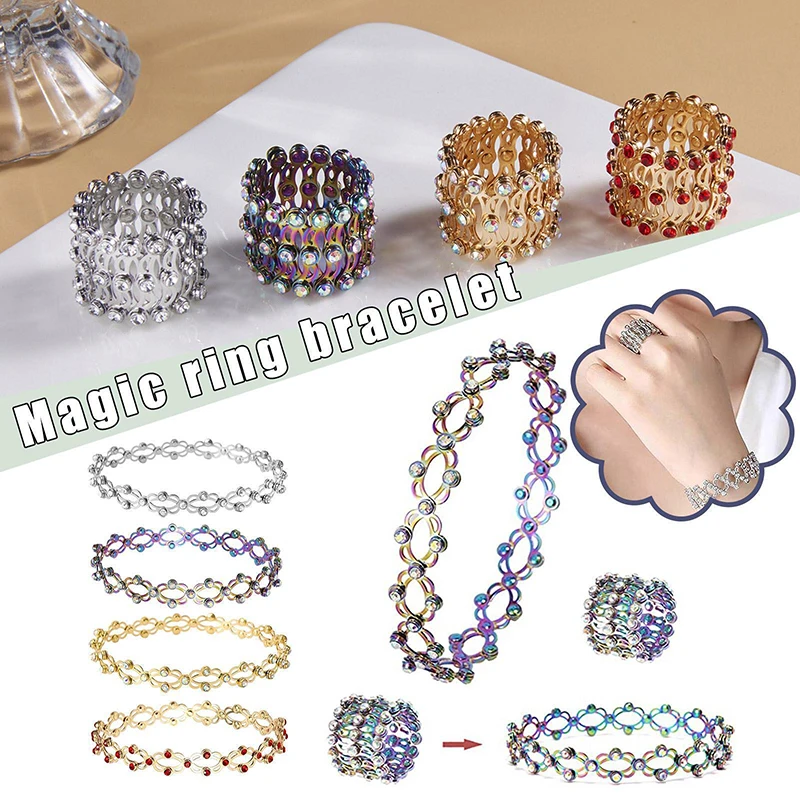 Creative Magic Retractable Charm Bracelet Ring Shiny Rhinestone Inlaid Twist Stretchable Bangle For Women Personality Jewelry