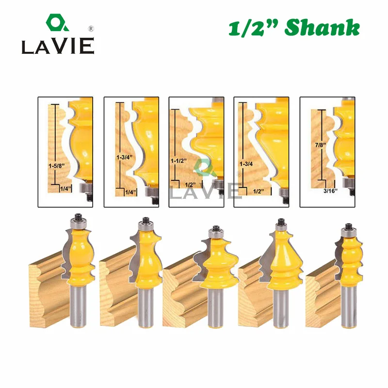 Lavie 5Pcs 1/2 Inch Shank 12.7 Millimetri Cnc Linea Di Set Di Coltelli Involucro E Stampaggio Di Base Router Bit Lavorazione Del Legno Cutter Fresa