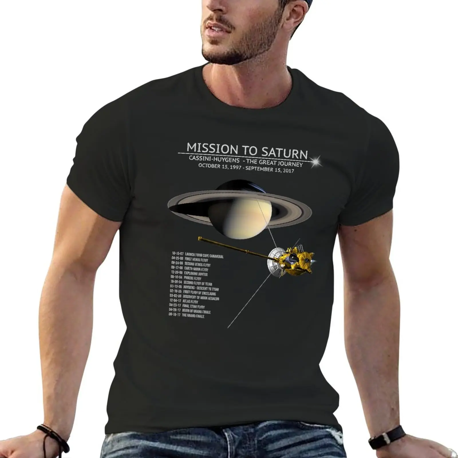 Cassini Huygens Saturn Mission Tour Grand Finale Space Gift T-Shirt Abbigliamento Estetico Nero T-Shirt Grafiche Da Uomo