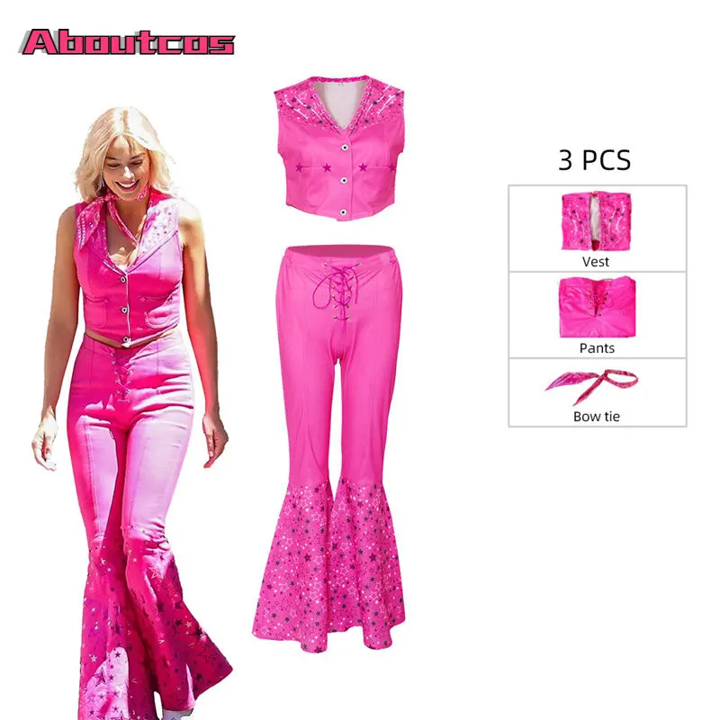 Aboutcos New Movie Barbie Cosplay Costume Parrucca Barbie Pink Dress Donna Halloween Role Play Party Per Gilrs