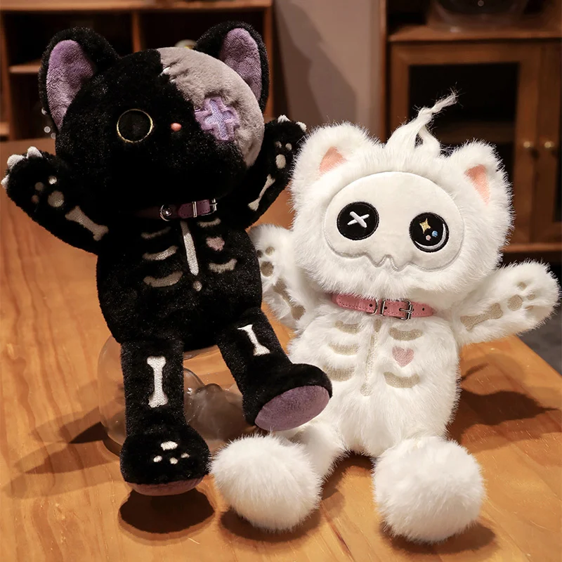 Kawaii Black Skeleton Cat Peluche Creativo Peluche Fluffly Gothic Skull Kitten For Kids Regali Di Halloween