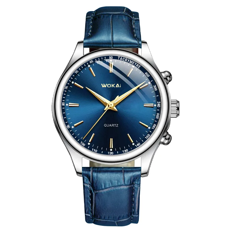 New Wokai Watch Men Fashion Sport Watches Blue Face Blue Leather Band Orologi Da Polso Al Quarzo Da Uomo Best Gift Relogios Masculinos 2023