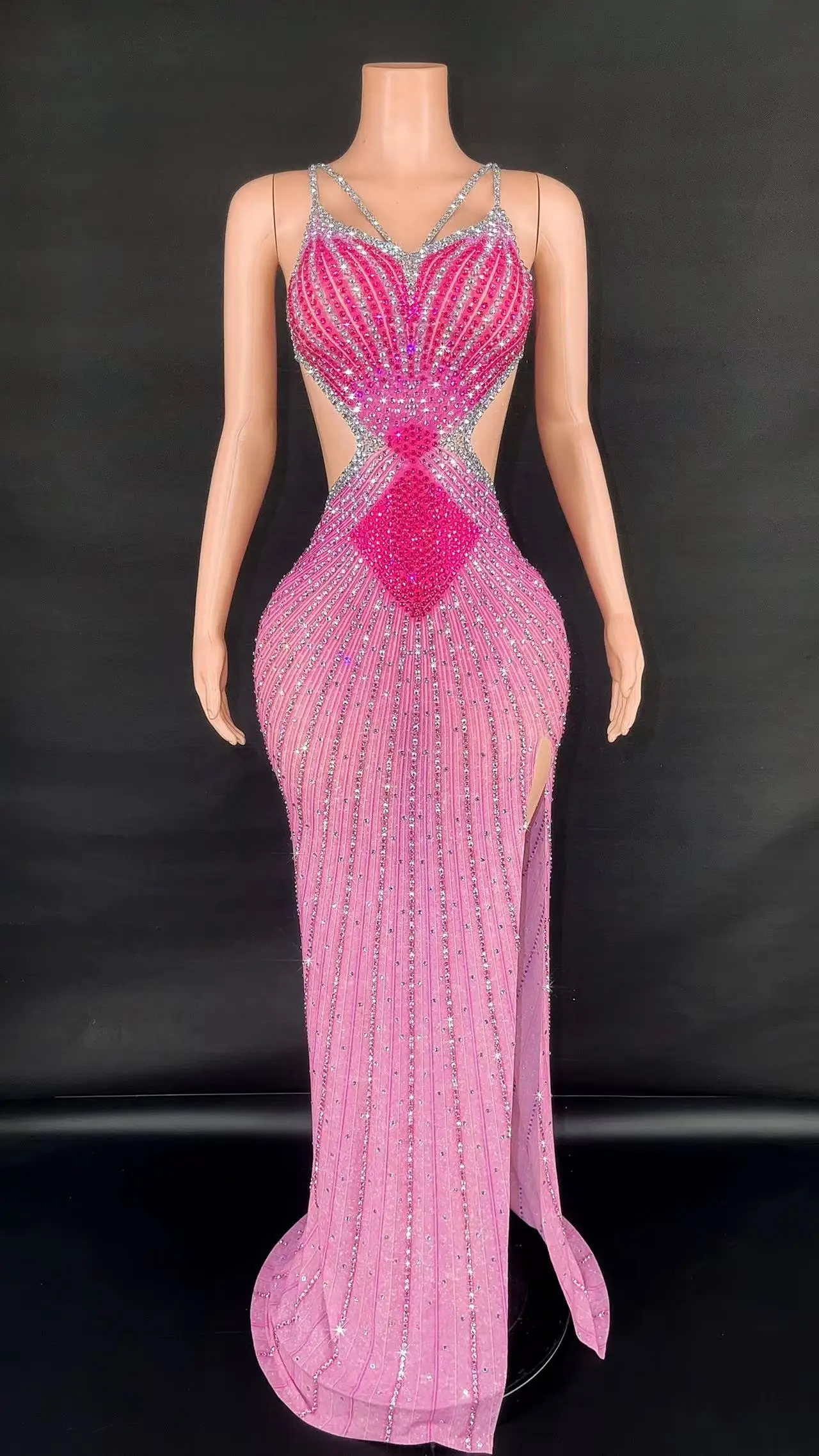 Backlesssparkly Sexy Women Strass Sexy Dress Birthday Party Stage Performance Wearsummer Evening Queen Outfit Bianco Rosa