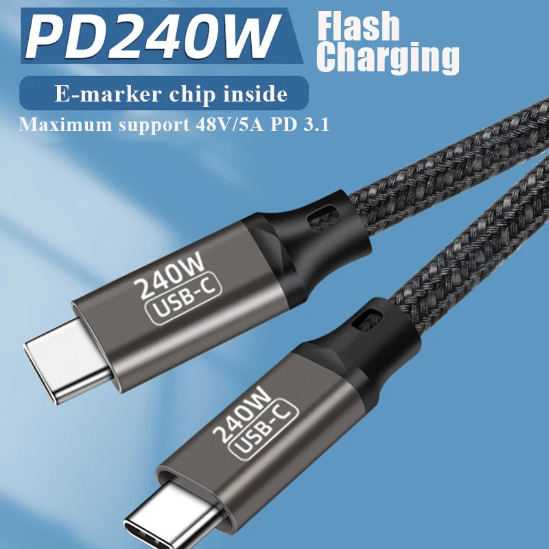 Usb C Cable 100W 240W Fast Charging Type C Nylon Braided Data Cord For Macbook Ipad Pro 2021 Samsung Xiaomi Huawei Mobile Phones
