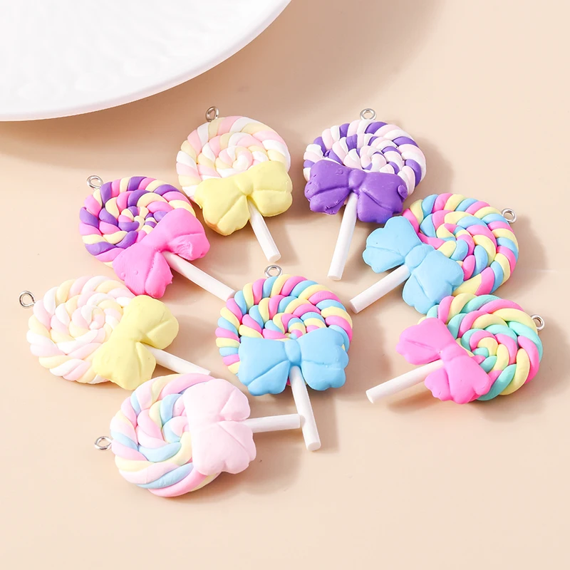Citroen 10Pcs 30*46Mm Sweet Girls Resin Candy Color Big Lollipop Charms Pendenti Per Orecchini Bracciale Collana Creazione Di Gioielli Fai Da Te