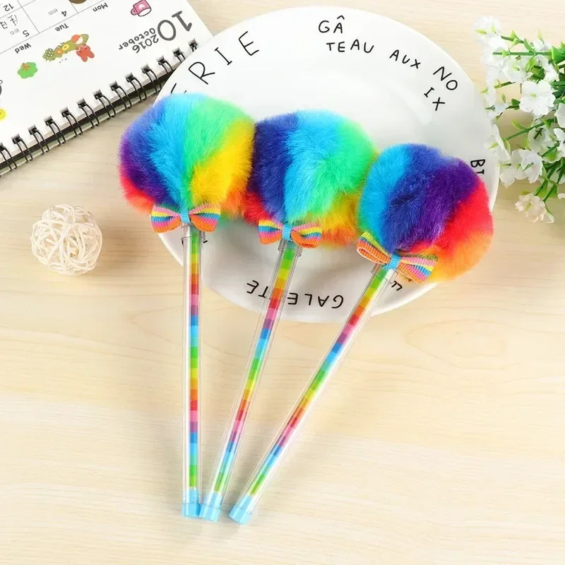 Creative Lollipop Gel Pen Bowknot Round Hair Ball Pens Sweet Black Ink Colorato Stazionario Office School Writing Supplies 0.5Mm