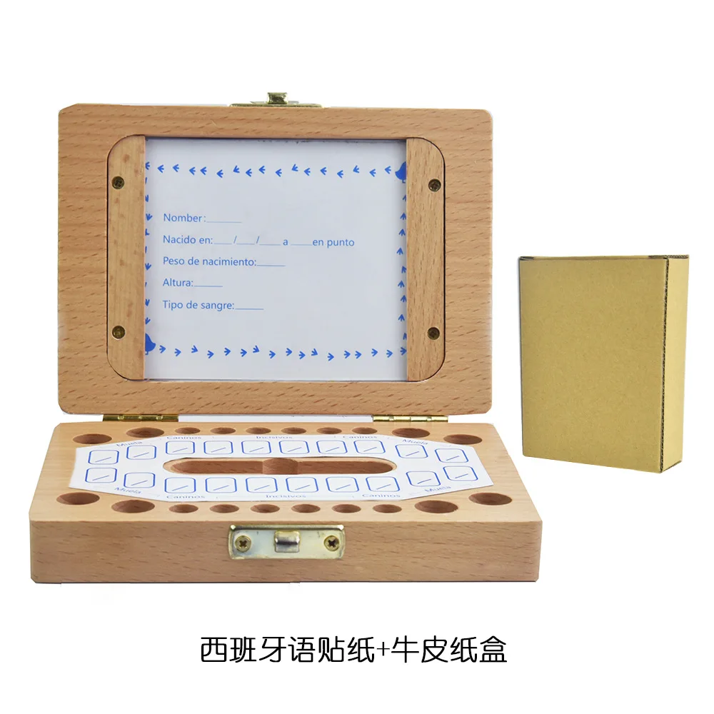 Baby Tooth Box Spanish /Japanese /English/ Italian Wooden Milk Teeth Organizer Storage Boys Girls Baby Souvenirs Gift Love