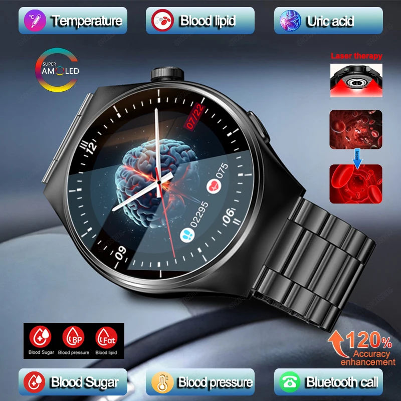 Laser Therapy Smart Watch Blood Sugar Watch Smart Bluetooth Call Acido Urico Blood Lipid Blood Pressure Monitor Health Smartwatch