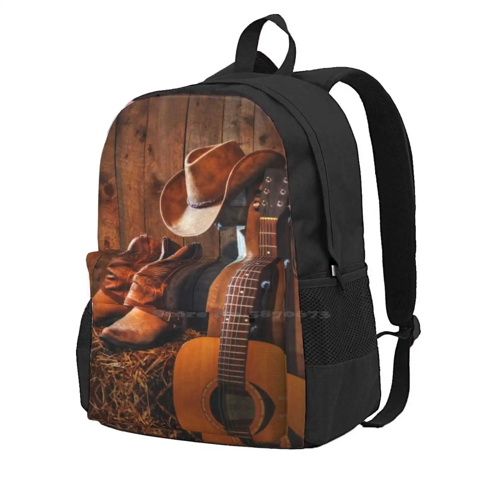 Siesta Da Cowboy. Vendita Calda Zaino Borse Moda Country Music Guitar Houston Cappello Da Cowboy Stivali Fienile Western Chaps Rodeo