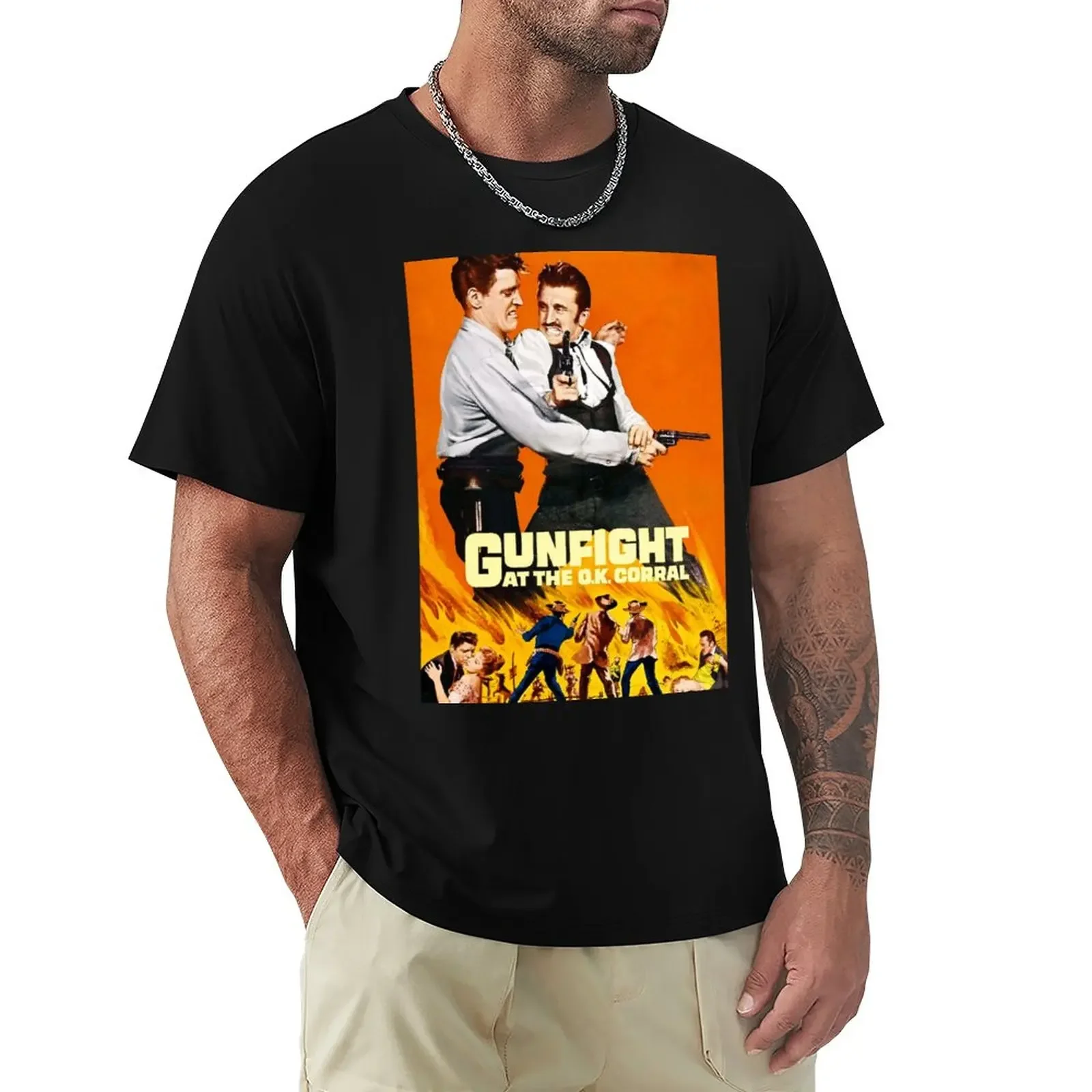 Gunfight In O.K. Corral Vintage T-Shirt Abbigliamento Estetico Funnys Workout Shirts For Men