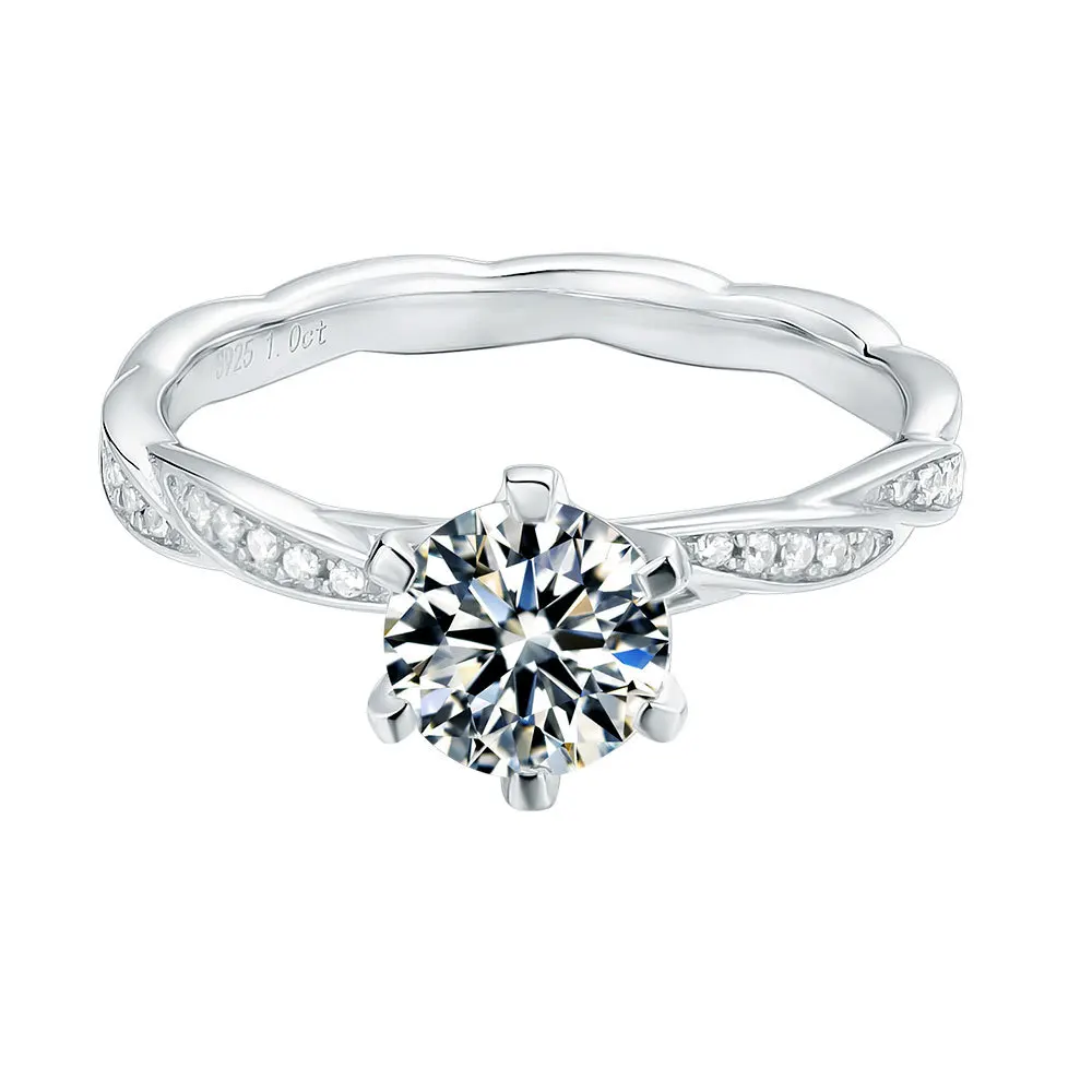 European And American Micro-Set Zircon Diamond Ring S925 Sterling Silver One Carat Moissanite Ring Light Luxury Personality Cros