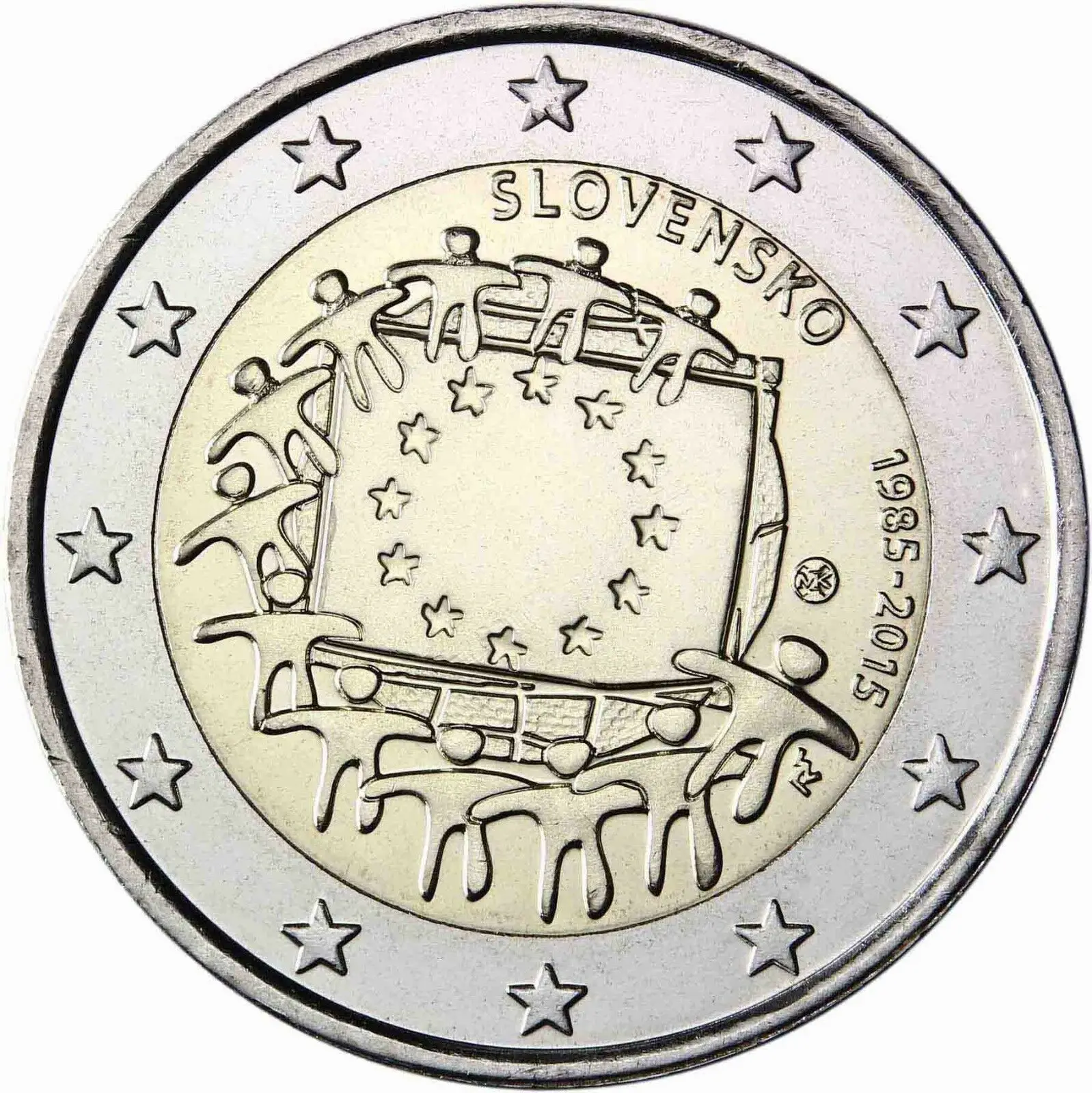 Slovacchia 2015 Moneta Commemorativa Bandiera Dell'Europa 30 ° Anniversario 2 Euro Unc Nuovo Di Zecca