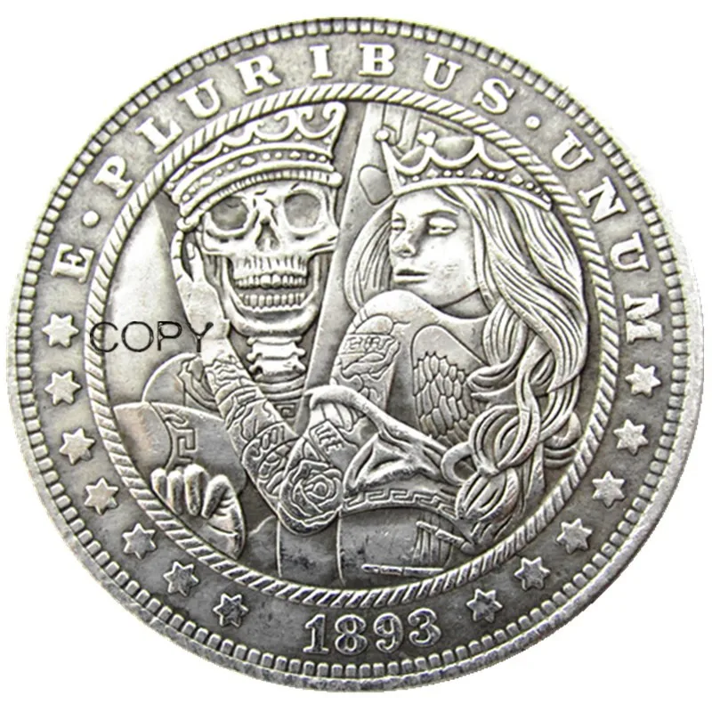 Hb(148)Us Hobo Morgan Dollar Skull Zombie Zkeleton Monete Placcate Argento