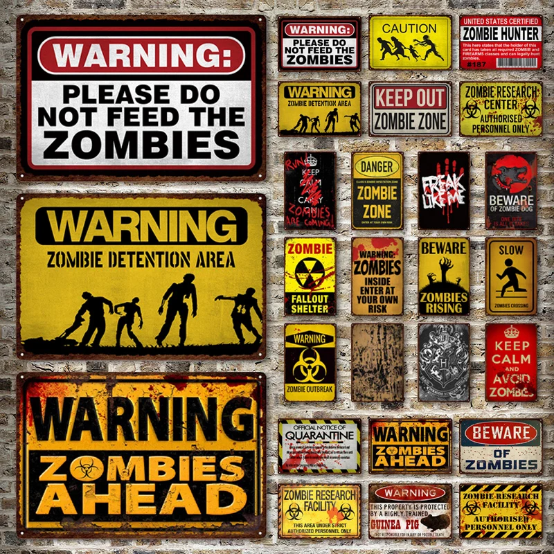 Zombie Zone Metal Tin Sign Waring Vintage Metal Platform Retro Poster Wall Decor For Bar Pub Club Man Cave Iron Painting 20 X30Cm