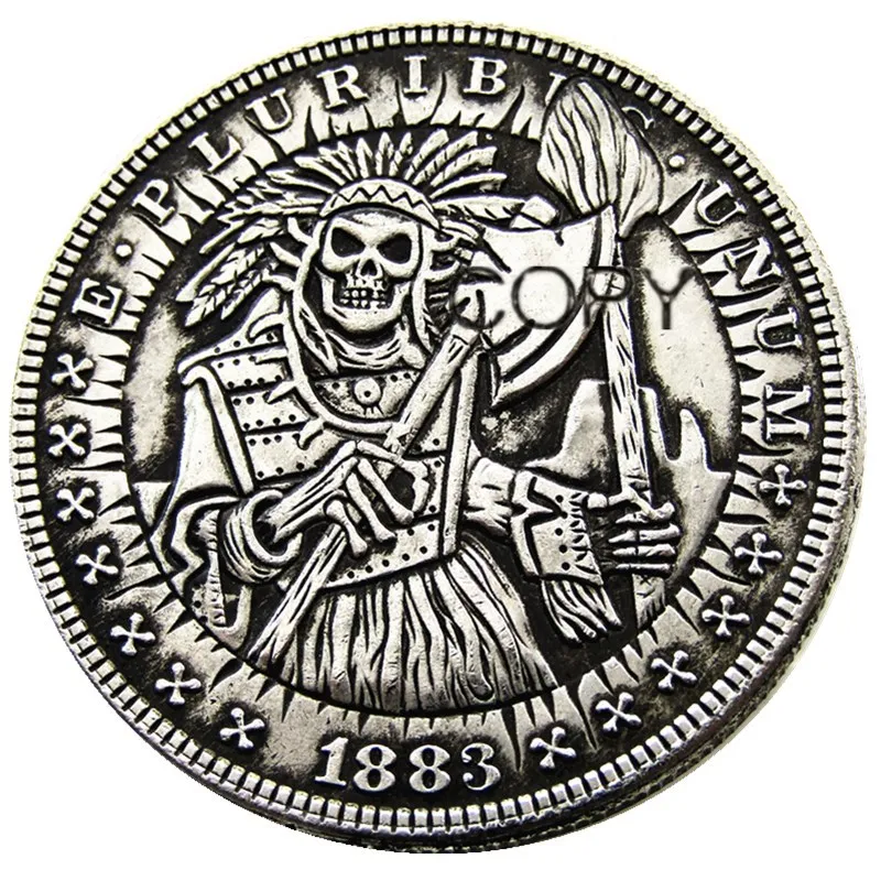 Hb(35)Us Hobo Morgan Dollar Skull Zombie Skeleton Monete Placcate Argento
