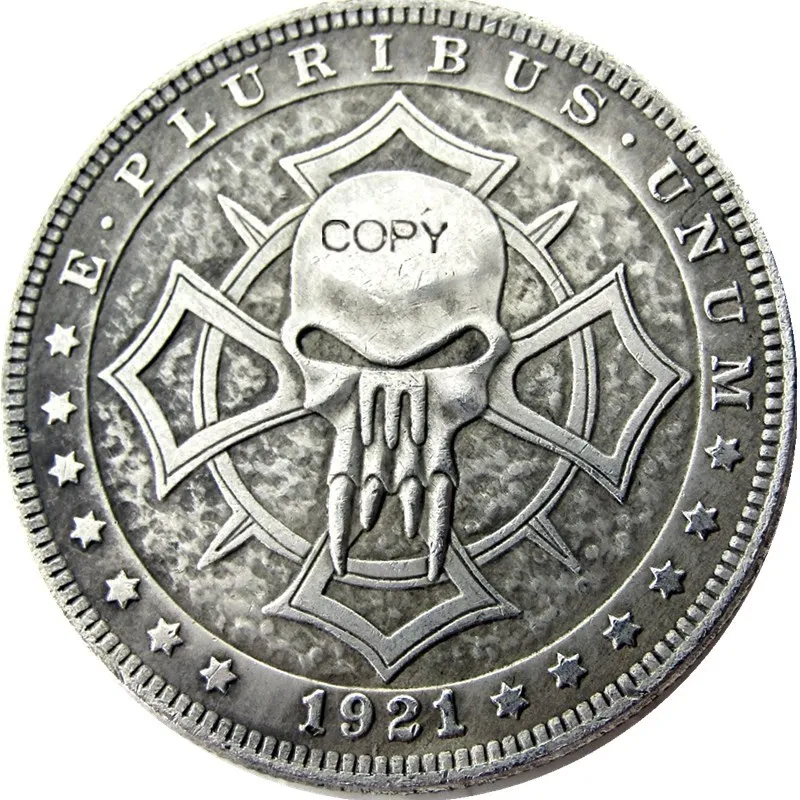 Hb(64)Us Hobo Morgan Dollar Skull Zombie Zkeleton Monete Placcate Argento