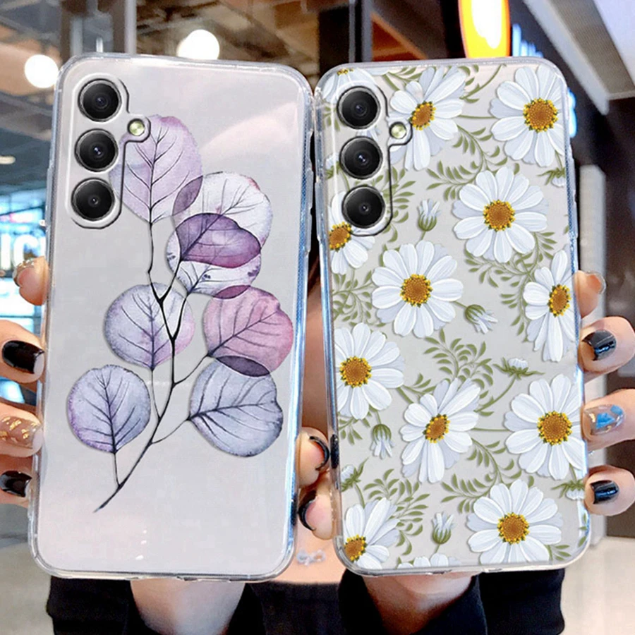 Per Samsung Galaxy A25 4G A 25 Coppia Cute Flower Phone Case Patrick Star Silicone Trasparente Trasparente Paraurti Tpu Cover Posteriore Morbida
