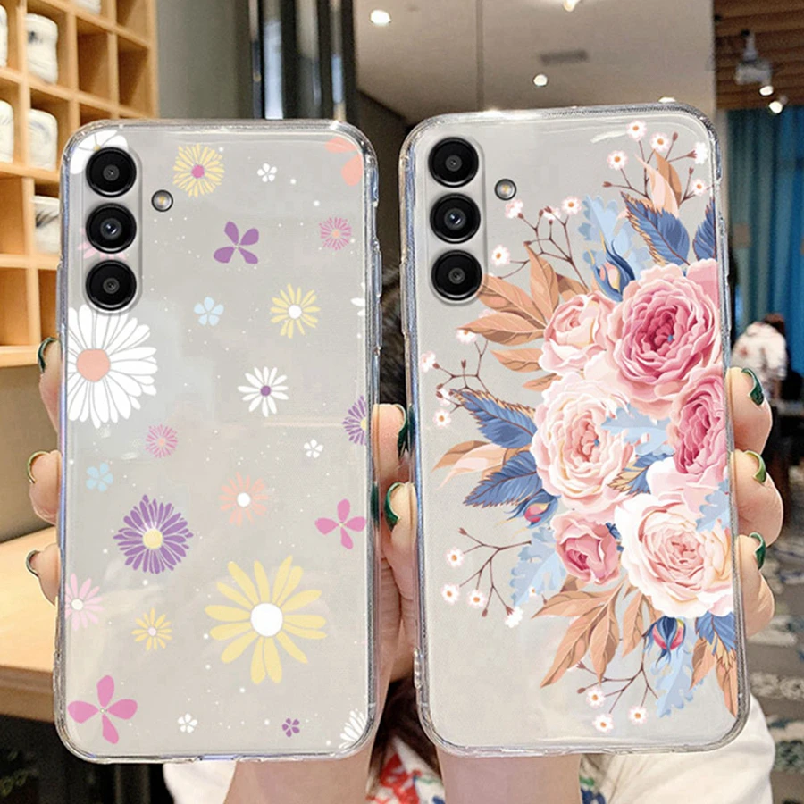 Per Samsung Galaxy A25 4G A 25 Coppia Cute Flower Phone Case Patrick Star Silicone Trasparente Trasparente Paraurti Tpu Cover Posteriore Morbida