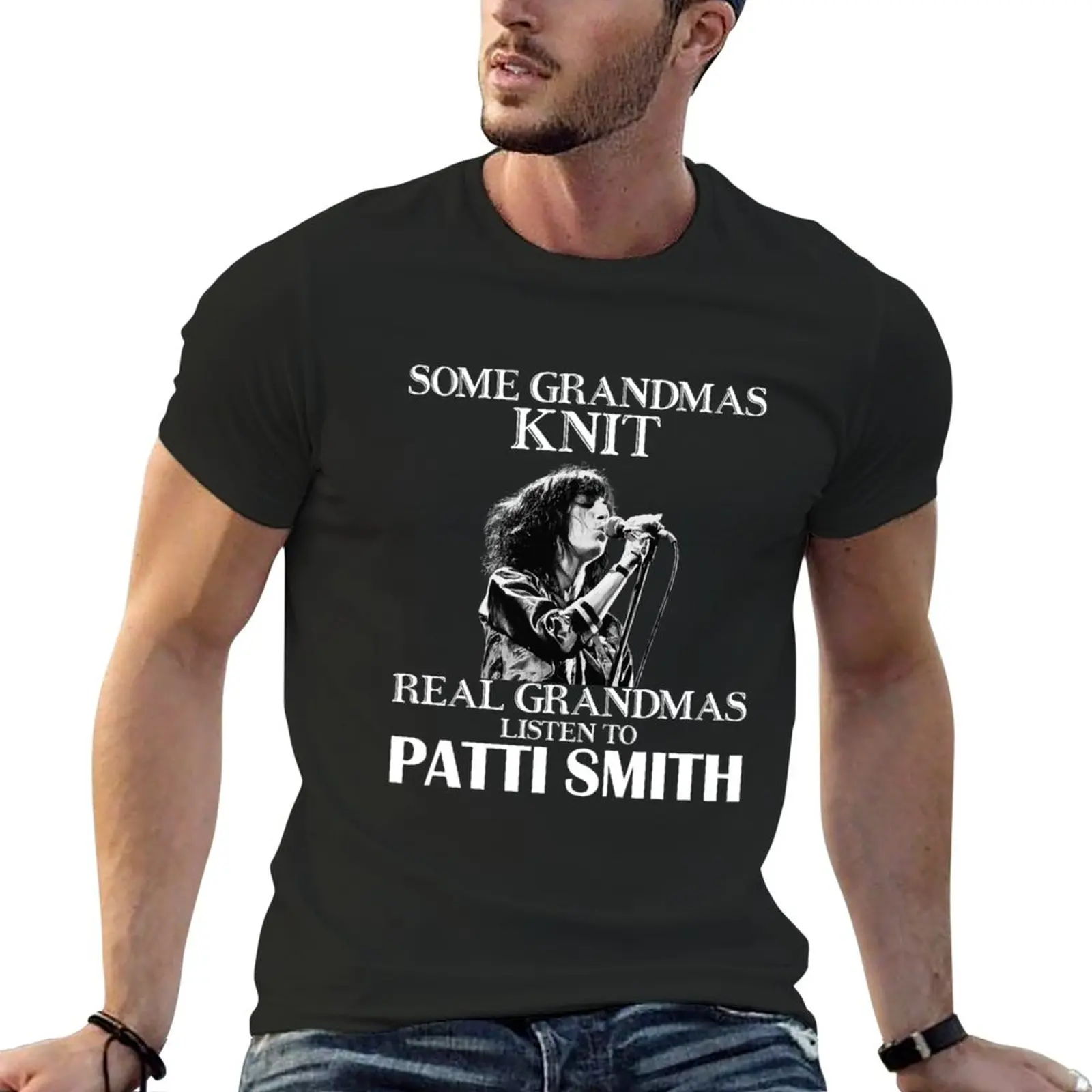 New Some Grandmas Knit Real Grandmas Ascolta Patti Smith T-Shirt Maglietta Vintage Magliette Vuote Anime Magliette Da Uomo