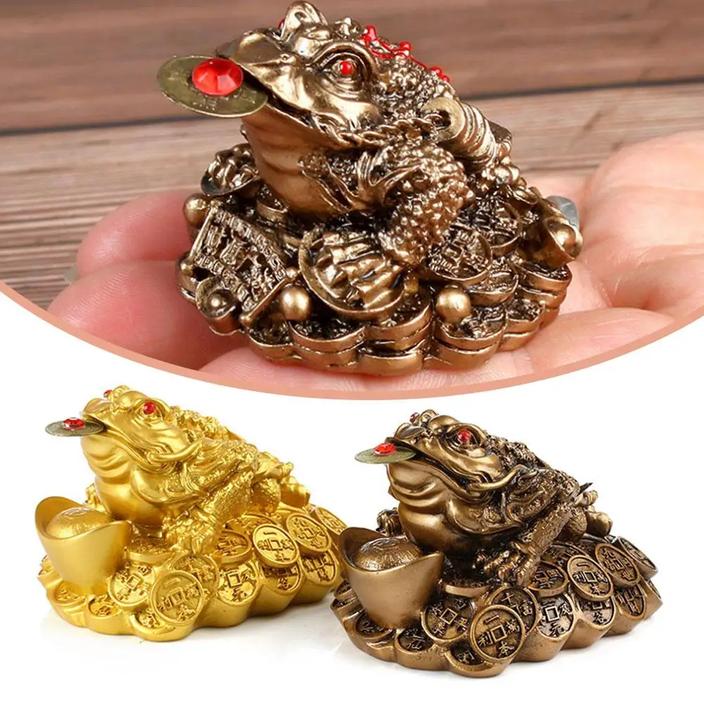 New Gold Toad Money Fortune Wealth Cinese Lucky Golden Toad Tabletop Office Decoration Ornaments Gifts Home Lucky G0X4