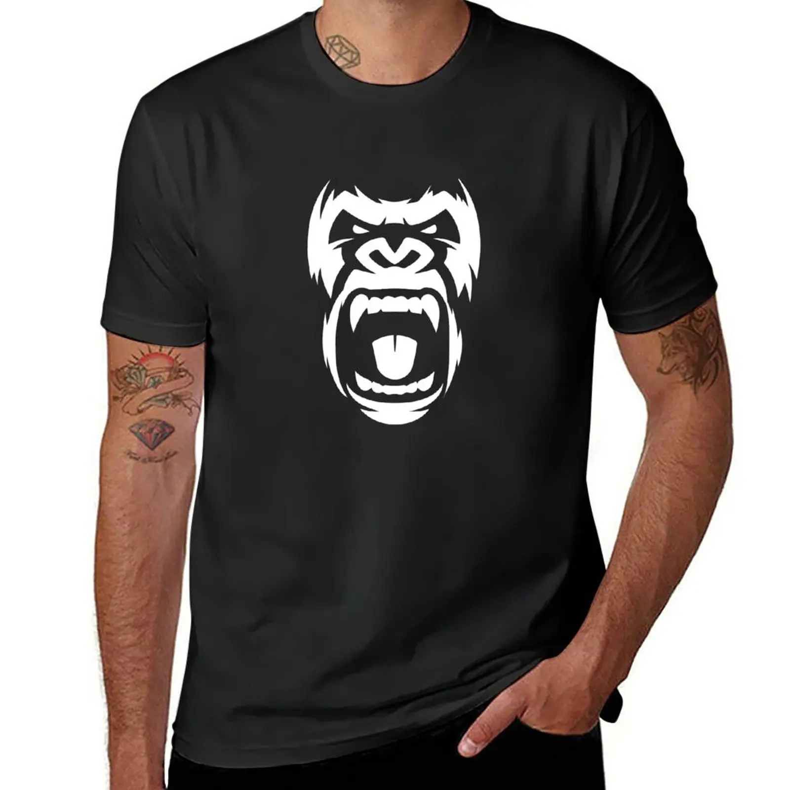 Gorilla - Head Of A Roaring Gorilla T-Shirt Anime Abbigliamento Sport Fan T-Shirt Magliette Divertenti Per Uomo