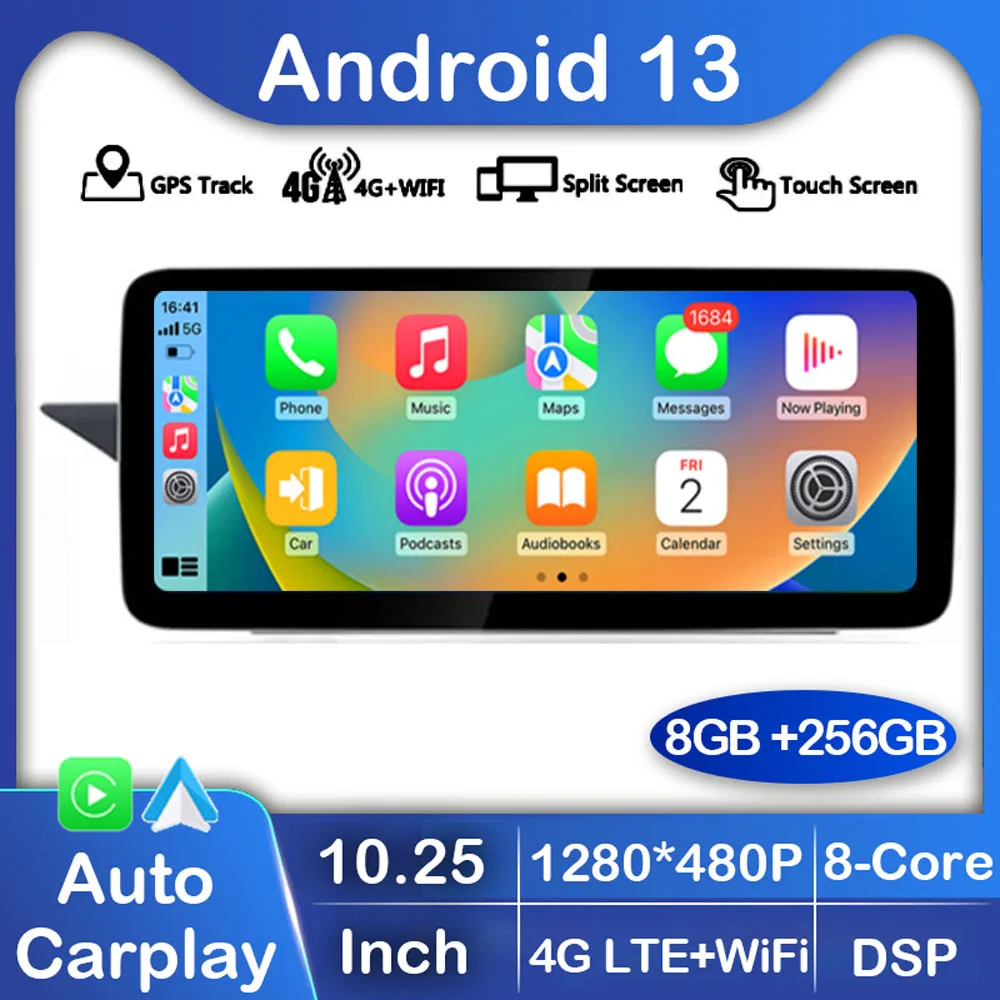 10.25 "Android 13 Touch Screen Autoradio Per Mercedes-Benz W212 2009-2016 Wifi 4G Lettore Multimediale Wireless Carplay Gps Stereo