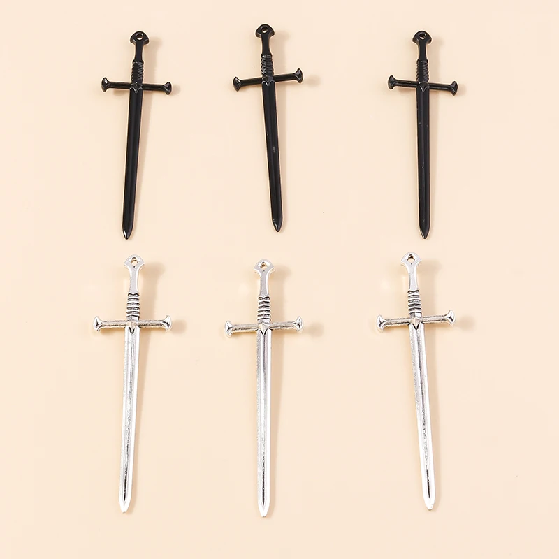 Prato 5 Pz 87*25Mm Grande Punk Nero Argento Colore Grande Spada Celtica Charms Ciondoli Croce Hip Hop Per Collana Bracciali Portachiavi