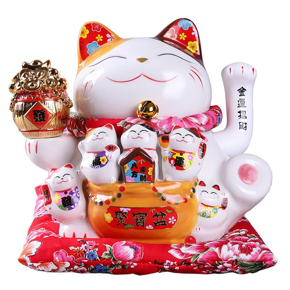 7 Pollici Ceramic Beckoning Cat Maneki Neko Ornament Feng Shui Decoration Swing Lucky Cat,A