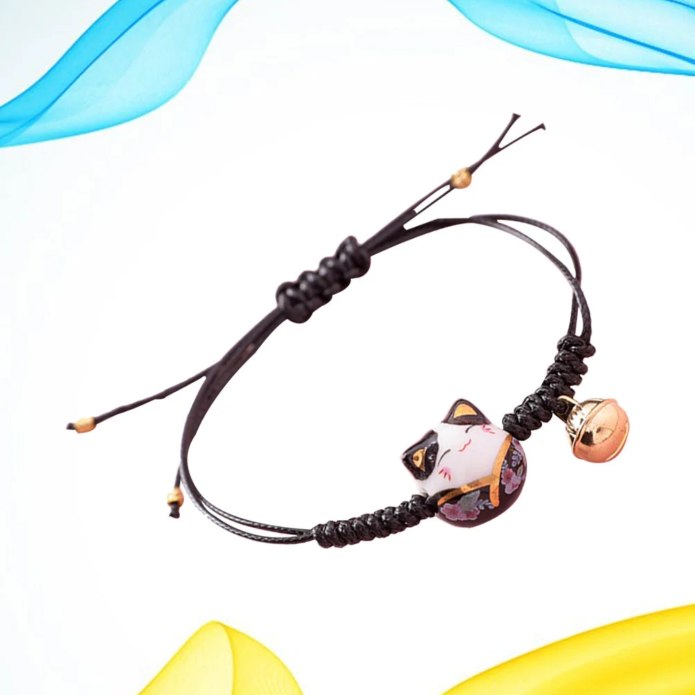 Holibanna Lucky Cat Bracciale Cute Feng Shui Maneki Neko String Bracciale Regolabile Good Luck String Perline Intrecciate Bell